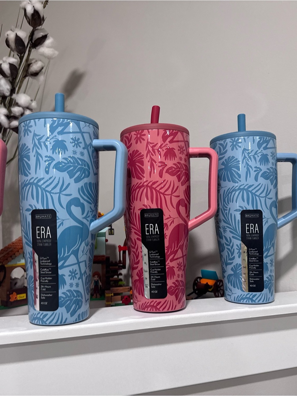 40 oz CORVADO ERA reef and mist Floral Travel Tumbler - Pink and Light Blue